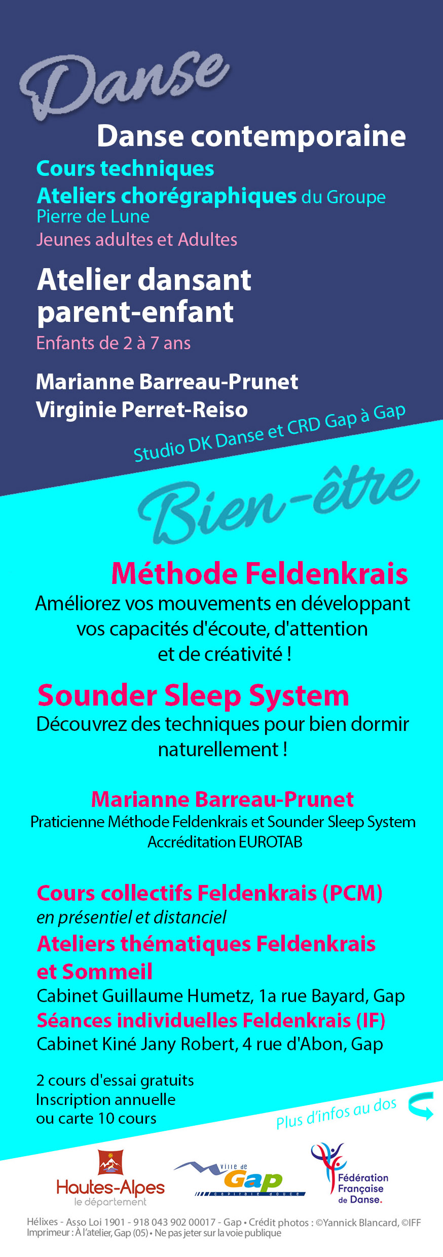 flyer hélixes Danse et bien-être à Gap - verso 2026-2027